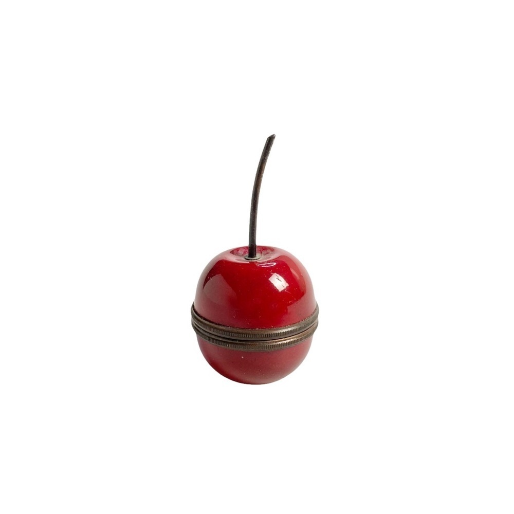 Halcyon Days Enamels Fruit Red Cherry Stem Trinket Box Open Unscrew Food pie